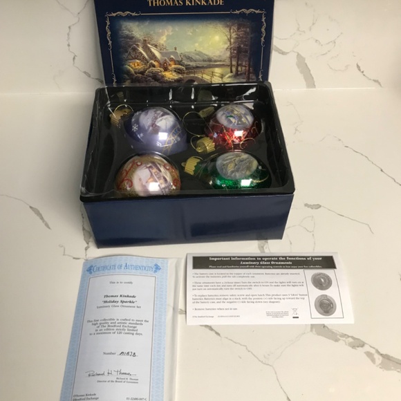 Bradford Exchange 4 Thomas Kinkade Christmas Light up luminary Ornaments NIB - Picture 8 of 10